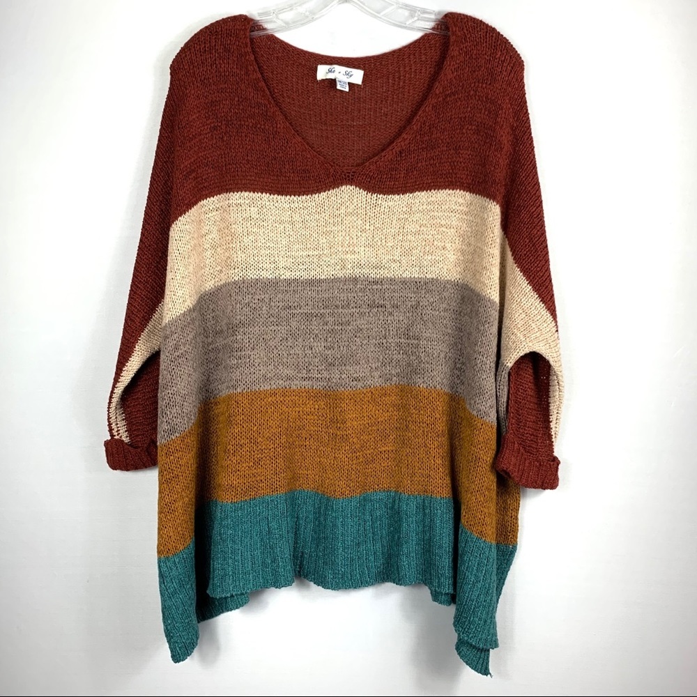 She + Sky 3/4 CUFF SLEEVE COLOR BLOCKED Sweater